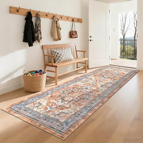 Bsmathom Washable 3x8 Hallway Runner Rug, Oriental Indoor Soft Non-Slip Carpet for Kitchen Bathroom Entryway Thin Stain Resistant Floor Mat for Living Room Bedroom Laundry - color: Brown Red, size: 3' x 8' (Runner)
