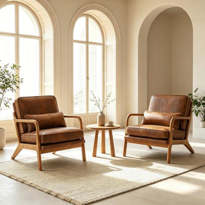 Karl home Mid-Century Modern Accent Reading Chair, Brown | Bronzing Upholstered, Solid Wood Frame, Soft Cushion, Lumbar Pillow, Lounge Armchair for Living Room, Bedroom, Balcony, Study - color: Bronzing Brown