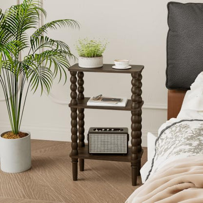 Veegle Side Table, Small End Table with Storage Shelf, 3-Tier Small Coffee Tables for Living Room Bedroom Narrow Spaces(Walnut Brown) - color: Walnut Brown-3 Tier Shelf