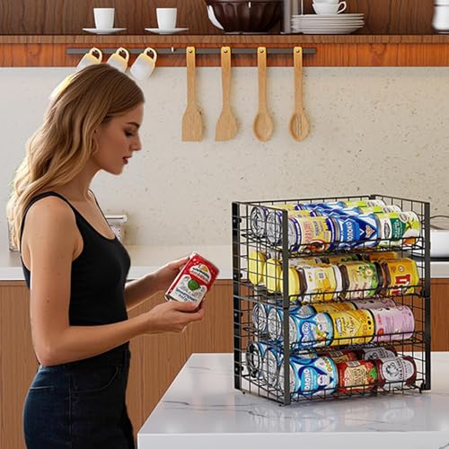 3-Pack Stackable Can Rack Organizer, Adjustable Can Holder for Pantry | 2-Tier Rolling Can Dispenser Holds Up to 90 Cans, Canned Food Storage Organizer for Kitchen Cabinet, Black - style: 2-Tier 3-Pack