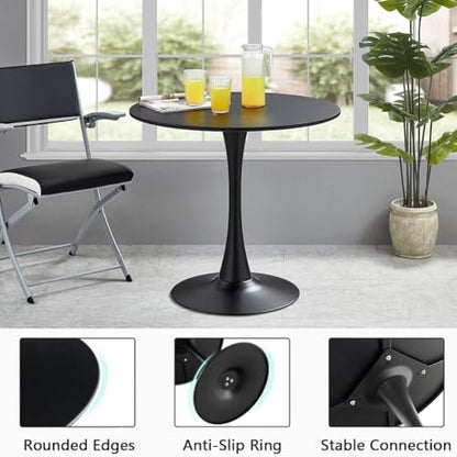 27.3" Tulip Dining Table, Black, Perfect for 2-4 People, Mid-Century Modern Style, Round MDF Top with Sturdy Base for Dining Room, Living Room, Cafe - size: 27.3"