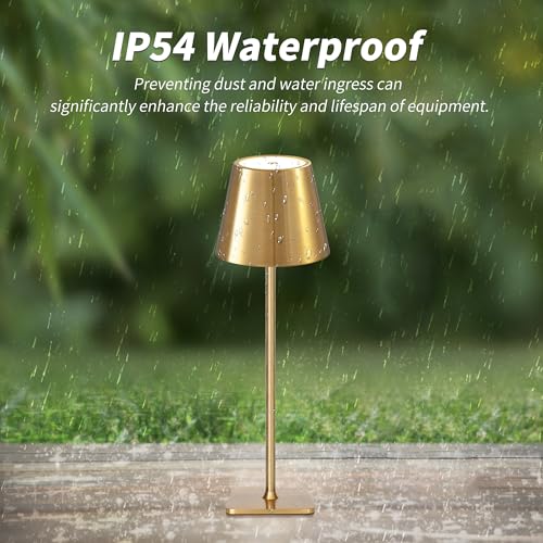 Mr. White Outdoor Waterproof Cordless Set of 2 Rechargeable Portable Top Touch Battery Operated Powered LED Table Lamp Desk Lamp Lights for Restaurant Kitchen Patio Dinner Dining (Gold 2 Pack) - color: (2 Pack)Gold+Wicker Lampshade