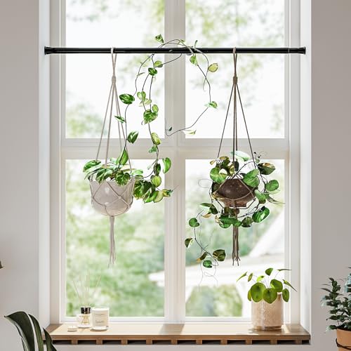 Bamworld Window Plant Hanger Indoor Adjustable Hanging Planters | Spring Tension Rods 27''-51'' No Drilling Expandable Hanging Plant Holder for Hanging Basket for Balcony Decor(Black) - color: Black