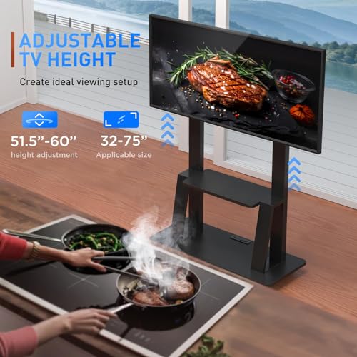 Rolling TV Stand for 32-80 Inch TVs, Mobile TV Cart with Power Outlet, Outdoor TV Stand with Wheels, Portable tv Stands for LCD OLED 4K Flat/Curved Panels Max VESA 600x400mm (Black) | TV Stand for Living Room, Outdoor TV Stand with Wheels, TV Stands for L