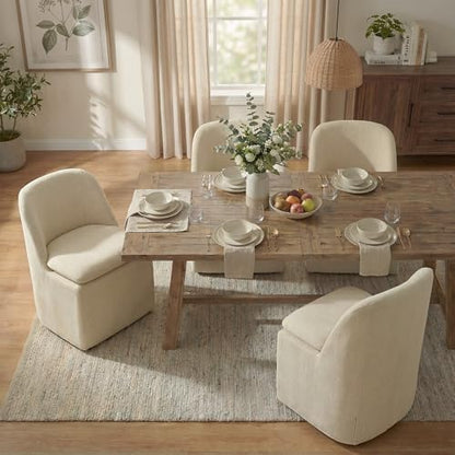 KISLOT Upholstered Dining Chairs with Casters, Washable Cover Modern Dining Room Chairs with Thick Cushion & Sturdy Metal Frame for Kitchen, Living Room, Dressing Room, Sand Fabric, Set of 4 - color: Sand, size: set of 4(2 BOX)