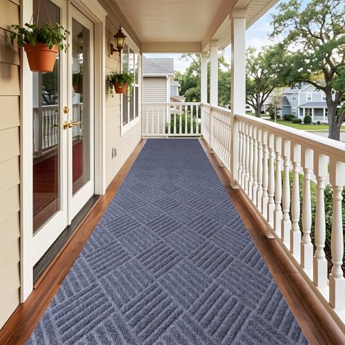 Indoor Outdoor Runner Rug 3 x 10 ft, Gray Non Slip Rubber Backed Floor Runner, Low Profile Area Carpet for Hallway, Kitchen, Entryway, Balcony, Garage, Stairs & Laundry, Geometric - color: Geometric-gray, size: 3ft X 10ft (Runner)