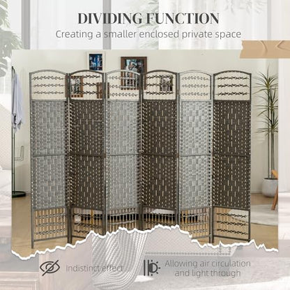 HOMCOM 6 Panel Room Divider, Folding Privacy Screen, 5.6', Dark Gray | Room Separator, Wave Fiber Freestanding Partition Wall Divider - color: Dark Gray, size: 6 Panel