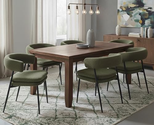 ROCITY Green Dining Chairs Set of 6 Modern Upholstered Kitchen Chairs | Curved Barrel Back, Black Metal Legs, Chenille Fabric, Side Chairs - color: Olive Green, size: 6PCS