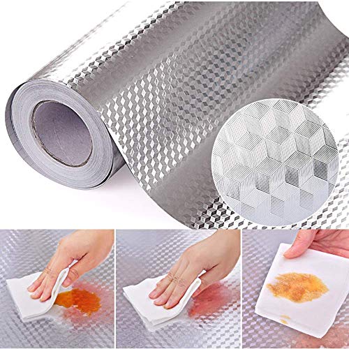 Kitchen Backsplash Wallpaper Oil Proof Sticker Aluminum Foil Contact Paper | Silver Self-Adhesive Shelf Liner Cabinet Liner Waterproof and Heat Resistant Peel and Stick Wallpaper (15.7X118 Inches) - size: 15.7" x 118"