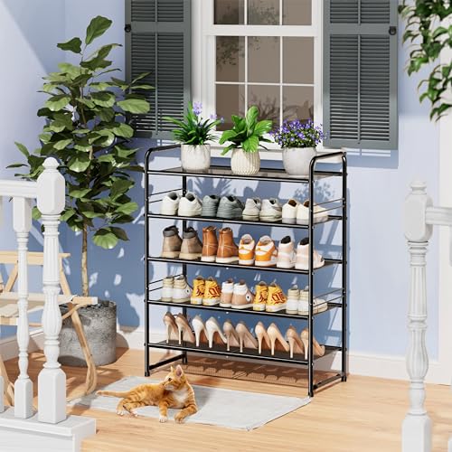 SUFAUY 5-Tier Mesh Shoe Rack, Closet Metal 33" Wide Shoe Shelf Heavy Duty, Black - color: Black, size: 5 Tier