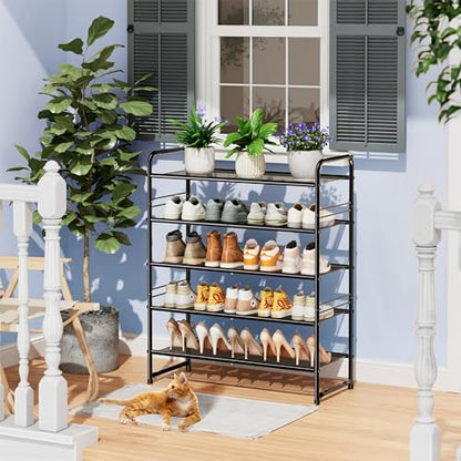 SUFAUY 5-Tier Mesh Shoe Rack, Closet Metal 33" Wide Shoe Shelf Heavy Duty, Black - color: Black, size: 5 Tier
