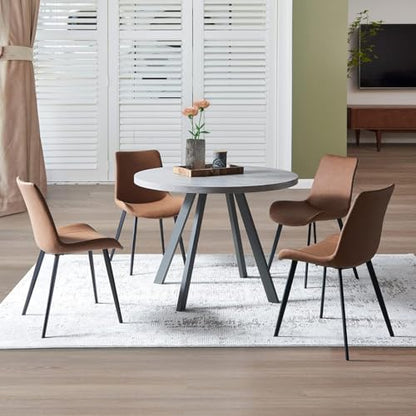 HIPIHOM Modern Dining Chairs Set of 4, Upholstered Faux Leather Cushion Seat and Sturdy Metal Legs (4 Brown Chairs) - color: 4 Brown Chairs