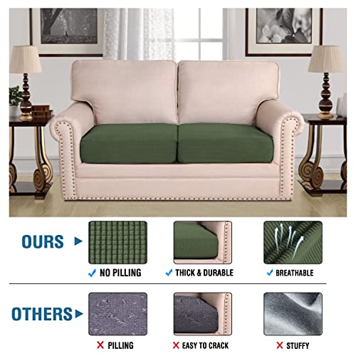 H.VERSAILTEX Super Stretch Individual Seat Cushion Covers Sofa Covers Couch Cushion Covers Slipcover Sets Thick Jacquard Textured Twill Fabric (2 Piece Medium Sofa Cushion Covers, Bronze Green) - color: Bronze Green, size: 2 Cushion Loveseat
