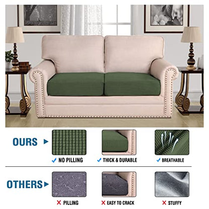 H.VERSAILTEX Super Stretch Individual Seat Cushion Covers Sofa Covers Couch Cushion Covers Slipcover Sets Thick Jacquard Textured Twill Fabric (2 Piece Medium Sofa Cushion Covers, Bronze Green) - color: Bronze Green, size: 2 Cushion Loveseat