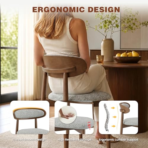 Wooden Dining Chairs Set of 2, Modern Fabric Upholstered Dining Room Chair, Kitchen Side Chairs, Farmhouse Dinner Chair with Curved Back for Kitchen, Lightgrey - color: Lightgrey, size: Set of 2