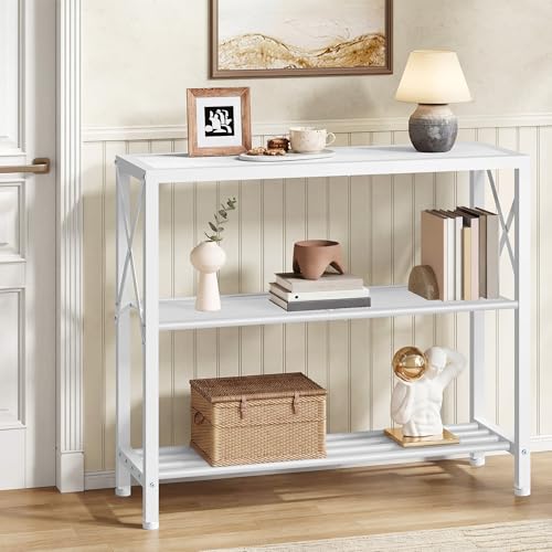 Hoctieon Industrial Console Table, 3 Tier Entryway Table, Metal Frame, Sofa Table with Shelf, Hallway Table, Entrance Table for Entryway, Living Room, Foyer, Hallway, White - color: White, size: 1 Pack