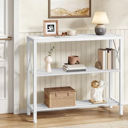 Hoctieon Industrial Console Table, 3 Tier Entryway Table, Metal Frame, Sofa Table with Shelf, Hallway Table, Entrance Table for Entryway, Living Room, Foyer, Hallway, White - color: White, size: 1 Pack
