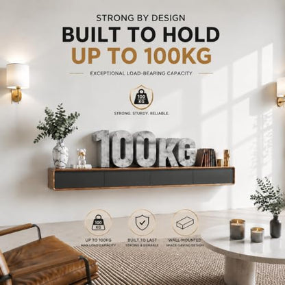 Floating TV Stand, Modern Wall-Mounted Entertainment Center with 1 Flip-Down Cabinet Doors 2 Drawers, Solid Wood Media Console (Walnut/Black, 63") - color: Walnut Black, size: 63"