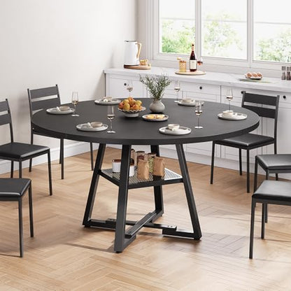 Jocoevol 51'' Round Dining Table,Kitchen Dining Room Circle Dinner Pedestal Table,Space Saving Wood Kitchen & Dining Room Furniture (Black, 51In) - color: Black, size: 51In