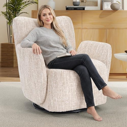 Swivel Accent Chair, 360 °Swivel Barrel Chair, Modern High-Back Armchair with Padded Armrest, Soft Cushion, Comfy Single Sofa for Living Room, Bedroom, Beige - color: Beige
