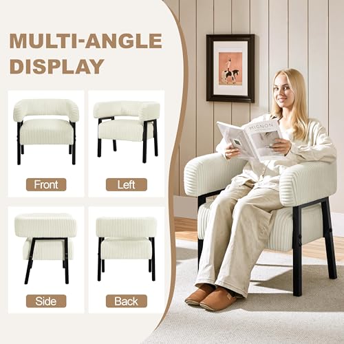 Yaheetech Accent Living Room Chair with Pocket Coiled Seat Set of 1 | Sofa Armchair | Barrel Chair | Corduroy | Comfy | Modern | Small Space | Bedroom | Reading | Beige - color: Beige