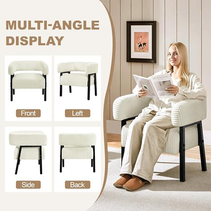 Yaheetech Accent Living Room Chair with Pocket Coiled Seat Set of 1 | Sofa Armchair | Barrel Chair | Corduroy | Comfy | Modern | Small Space | Bedroom | Reading | Beige - color: Beige