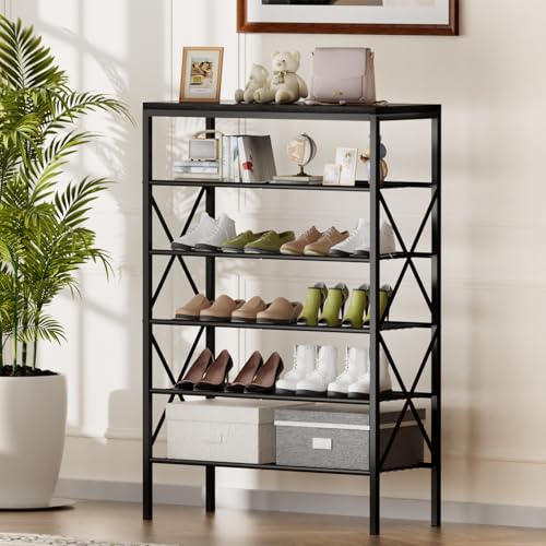 6 Tiers Shoe Rack, Large Capacity Shoe Rack Holds 32 Pairs of Shoes, Durable and Stable, Adjustable Metal Shelf Stackable Shoe Shelf for Entryway, Hallway, Living Room, Closet - color: Black, size: 27.8" x 10.8" x 39.2"
