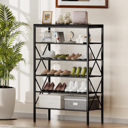 6 Tiers Shoe Rack, Large Capacity Shoe Rack Holds 32 Pairs of Shoes, Durable and Stable, Adjustable Metal Shelf Stackable Shoe Shelf for Entryway, Hallway, Living Room, Closet - color: Black, size: 27.8" x 10.8" x 39.2"