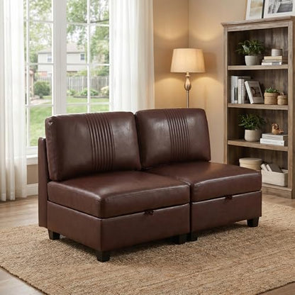 Flexible PU Modular Sofa, Convertible Shapes, Storage & Sleeper Function for Living Room-2seats