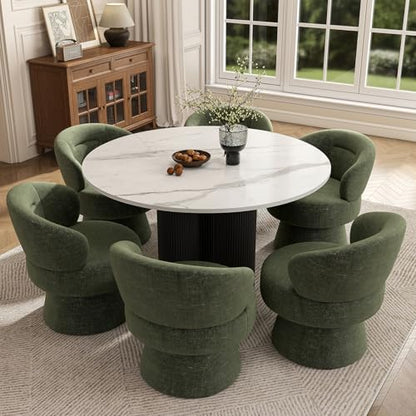 360° Swivel Accent Chair, Modern Chenille Barrel Chairs with Curved Back, Upholstered Round Lounge Chairs for Living Room, Bedroom, Vanity, Reading Nook, Small Spaces, Olive Green - color: Green 01, size: 1 Chair