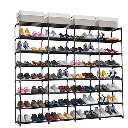 SMILHELTD Large Shoe Rack 4 Row 8 Tier for Entryway Holds 64 Pairs | Metal & Plastic Sneaker Shelves, DIY Assembly, Space Saving Storage Organizer for Garage Closet, 66.1"W x 49.2"H