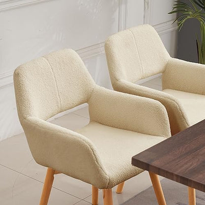 Desk Chair No Wheels Vanity Chair Comfy Accent Chair for Living Dining Room Bedroom Home Office Mid Century Modern Upholstered Armchair Sofa (Wool Light Khaki, 1) - color: Wool Light Khaki