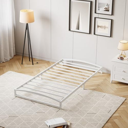 IDEALHOUSE Low Bed Frame, 6 in Twin Size Metal Platform Bed Frame, White | Arch Design, Heavy Duty Bed Frame, Strong Bearing Capacity, No Box Spring Needed, - color: 6 Inch White, size: Twin