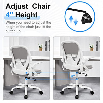 Office Chair Ergonomic Desk Chair with Adjustable Lumbar Support and Height, Swivel Breathable Desk Mesh Computer Chair with Flip up Armrests for Conference Room（Gray） - color: Grey