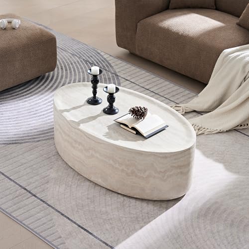 43.7''Oval Faux Marble Coffee Table, Modern Fiberglass Cocktail Table - color: 43.7'' Mars Pattern