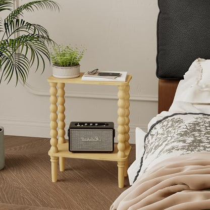 Veegle Narrow Side Table, Small End Table with Storage Shelf, 2-Tier Small Coffee Tables for Living Room, Bedroom, Narrow Spaces (Yellow Oak) - color: Natural-2 Tier Shelf