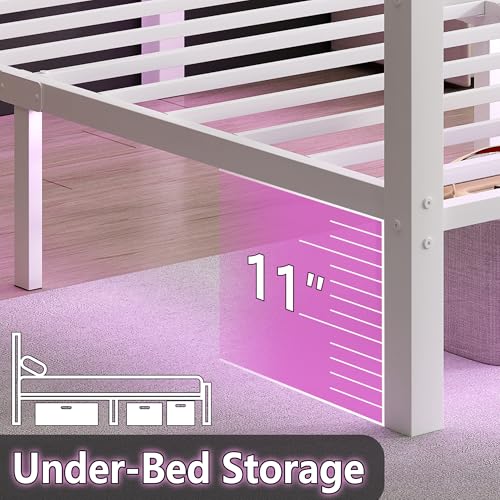 CLIBFENG Queen Size Bed Frame with Headboard and Footboard,Steel Slats Support-LED Bed Frame with USB Charging Station,Mattress Foundation-Under Bed Storage,No Box Spring Needed,Noise Free,White - size: Queen, style: White