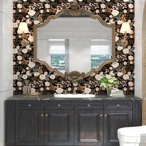 Brown Vintage Floral Peel and Stick Wallpaper 17.5" x 393" | Waterproof Vinyl Self Adhesive Removable Renter Friendly Floral Contact Paper - color: Brown, size: 17.5" x 393"