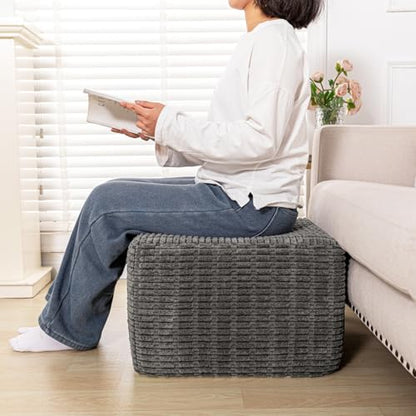 Asuprui Square Pouf Ottoman Footrest for Couch Sofa Gray Footstool 20x14In | Footstool Ottoman,Stuffed Pouf Ottoman,All-One Foam Filler, Footrest,Beanbag Chair,Floor Pouf for Living Room Wedding Bedroom - color: Grey