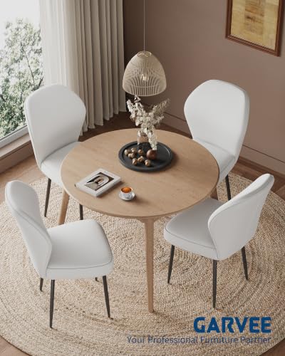 Garvee Linen Dining Chairs Set of 4, Modern Fabric Upholstered Kitchen Side Chairs with Metal Pegs, White - color: White, size: Set of 4