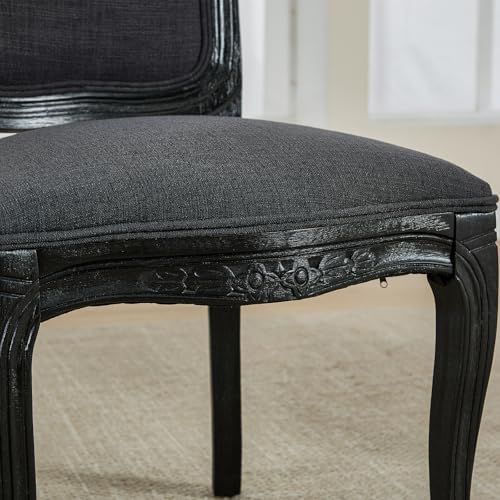 Kmax French Dining Chairs Set of 2, Farbric Upholstered Dining Chairs with Elegant Curved Legs High Back Armless Kitchen Chairs Side Chairs for Dining Room Restaurant - Linen, Charcoal/Black Legs - color: Fan-back/Charcoal Seat/Black Leg, size: 2 Chairs
