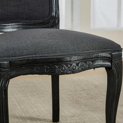 Kmax French Dining Chairs Set of 2, Farbric Upholstered Dining Chairs with Elegant Curved Legs High Back Armless Kitchen Chairs Side Chairs for Dining Room Restaurant - Linen, Charcoal/Black Legs - color: Fan-back/Charcoal Seat/Black Leg, size: 2 Chairs