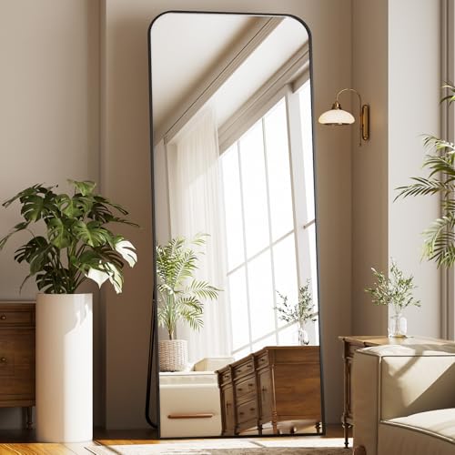 Full Length Mirror 71"x26" Arched Floor Standing Large Mirrors | Full Body Mirror with Stand - with Aluminum Frame for Bedroom Living Room, Black - color: Black, size: 71"L x 26"W