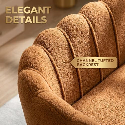 Modern Boucle Loveseat Couch,Futon Small Sofa with Gold Metal Legs | 2-Seater Upholstered Mini Sofa Couches for Small Space,Living Room Bedroom Office Dorm Studio Apartment Love Seat Couche - color: Brown
