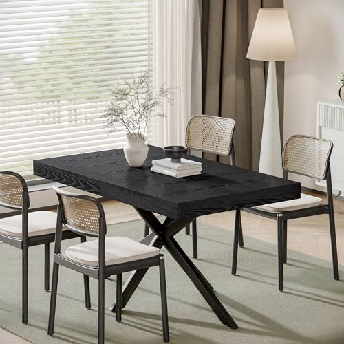 Extendable Dining Room Table for 4 6 8,55"-70" Kitchen Table Leaf,Black | Expandable Rectangle Dining Table,Wood Dining Table w/ Hidden Leaf & Storage, Space Saving, Kitchen Dining Living Room,Modern - color: Fba-removable Leaf 55"-71" Natural Black