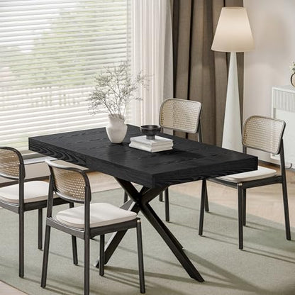 Extendable Dining Room Table for 4 6 8,55"-70" Kitchen Table Leaf,Black | Expandable Rectangle Dining Table,Wood Dining Table w/ Hidden Leaf & Storage, Space Saving, Kitchen Dining Living Room,Modern - color: Removable Leaf 55"-71" Black