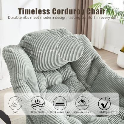 Lazy Chair with Ottoman, Modern Skinny Lounge Chair with Footrest | Foldable Footrest, Padded & Backrest with Side Pocket, Comfy Accent Reading Chair for Living Room & Small Spaces, Green - color: Light Green