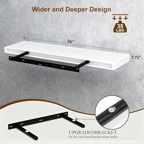 Floating Shelves for Wall(Set of 2)-36 Inch White Wood Wall Shelf with Invisible Brackets for Bathroom,Bedroom,Drawingroom,Kitchen for Decor(2pcs,White) - color: White, size: 7.8"D x 36"W x 1.73"H