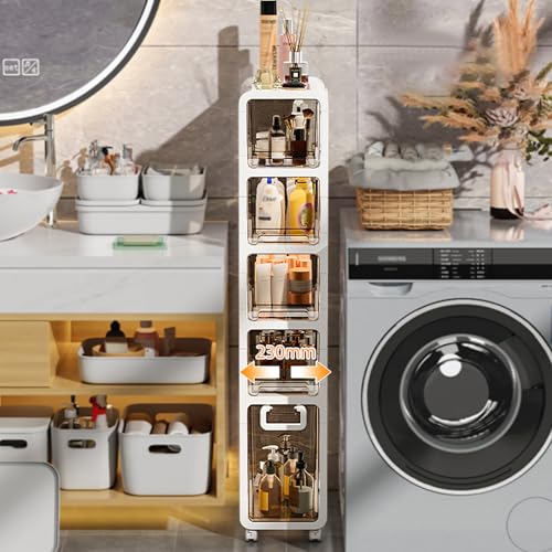 5-Tier Slim Bathroom Storage Cabinet,Narrow Floor Cabinets with Drawers and Wheels,Rolling Narrow Organizer for Small Spaces,Kitchen,Laundry,9”W - size: 5-Tier-9”W