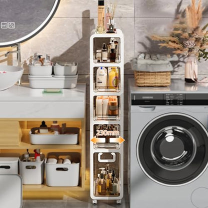 5-Tier Slim Bathroom Storage Cabinet,Narrow Floor Cabinets with Drawers and Wheels,Rolling Narrow Organizer for Small Spaces,Kitchen,Laundry,9”W - size: 5-Tier-9”W